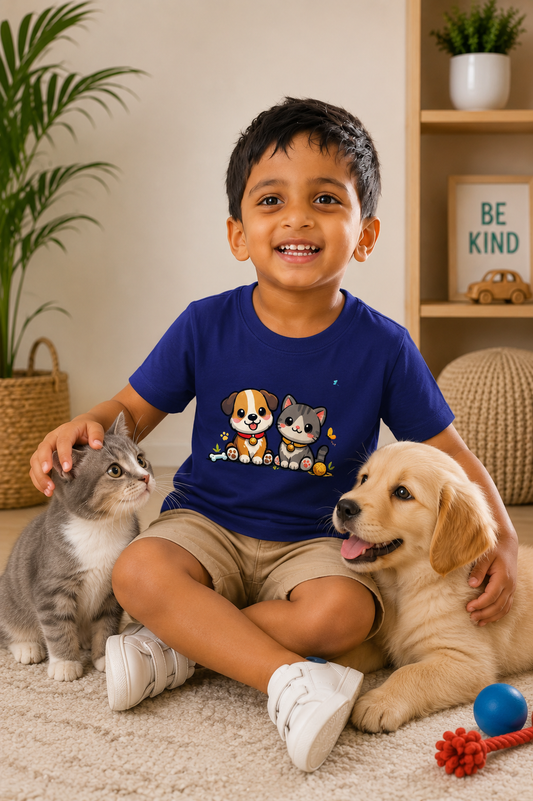 cat and dog Boy's Crew Neck T-Shirt