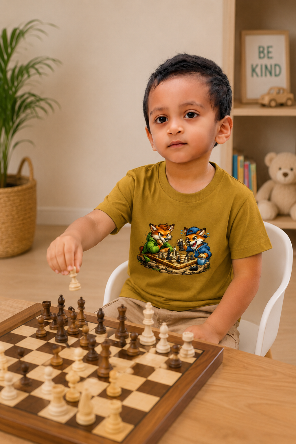 fox chess Boy's Crew Neck T-Shirt